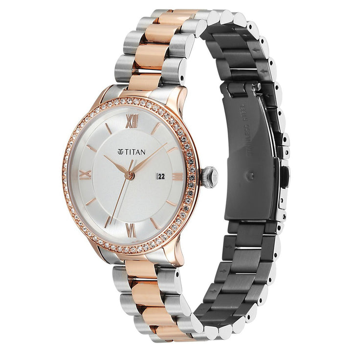 Titan Purple Prestige 95247KM03 White Dial Women&