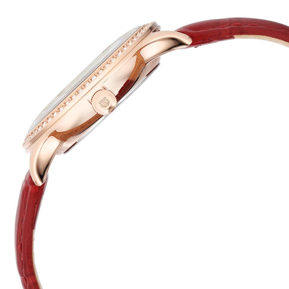 Titan Bright Leathers Silver Dial Analog with Date Red Leather Strap Watch for Women - The Watch Factory ®