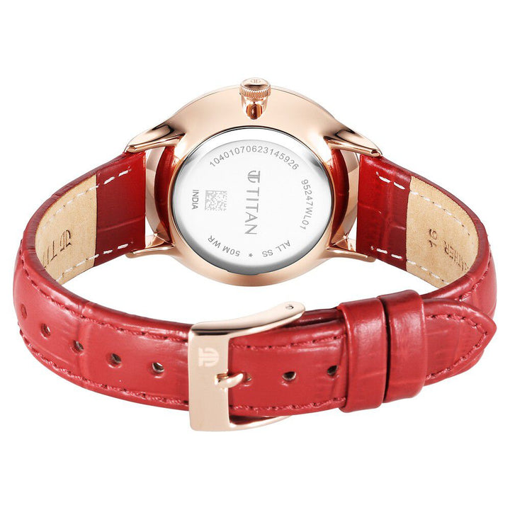 Titan Bright Leathers Silver Dial Analog with Date Red Leather Strap Watch for Women - The Watch Factory ®