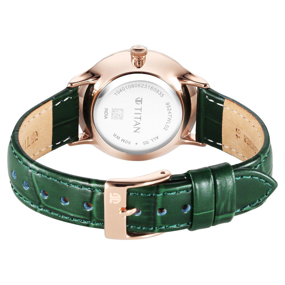 Titan Bright Leathers Green Dial Analog with Date Leather Strap Watch for Women - The Watch Factory ®