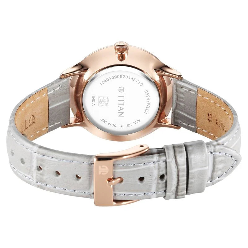 Titan Bright Leathers Quartz Analog with Date Silver Dial Leather Strap for Women NS95247WL03 / 95247WL03