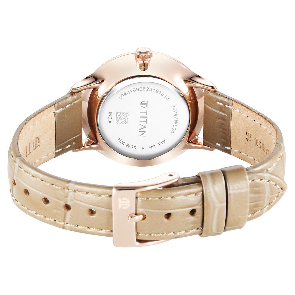 Titan Bright Leathers Silver Dial Analog with Date Leather Strap Watch for Women - The Watch Factory ®