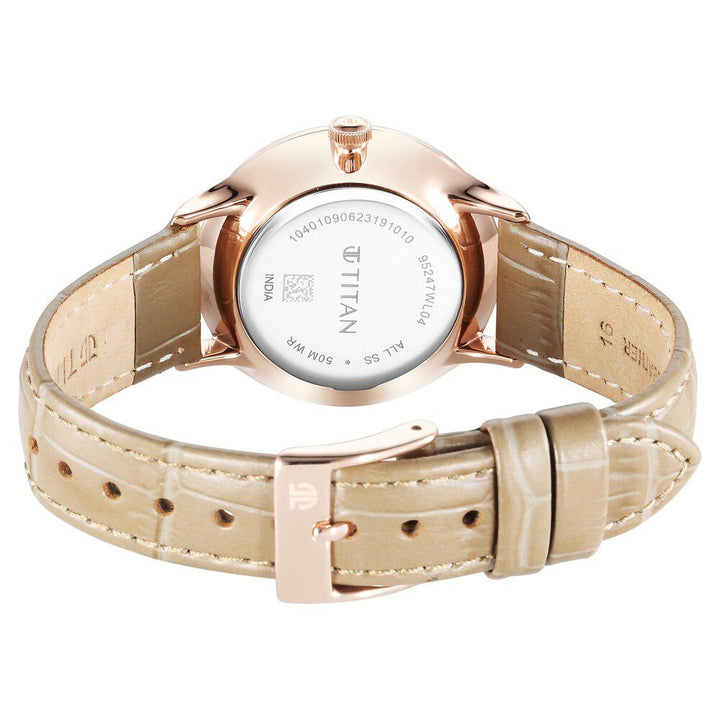 Titan Bright Leathers Silver Dial Analog with Date Leather Strap Watch for Women - The Watch Factory ®