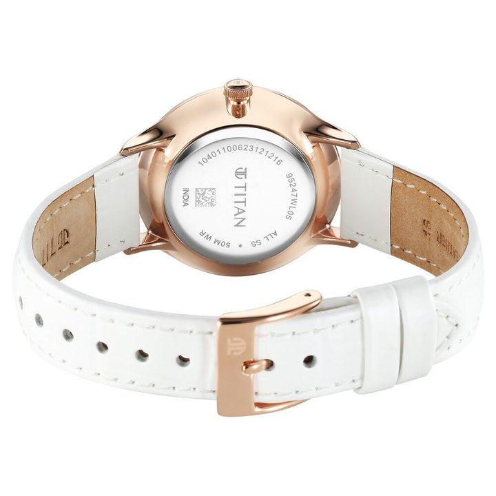Titan Bright Leathers Silver Dial Analog with Date Leather Strap watch for Women - The Watch Factory ®