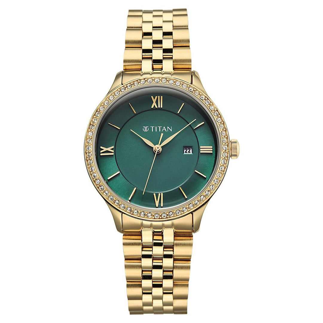 Titan Purple Prestige 95247YM01 Green Dial Women&