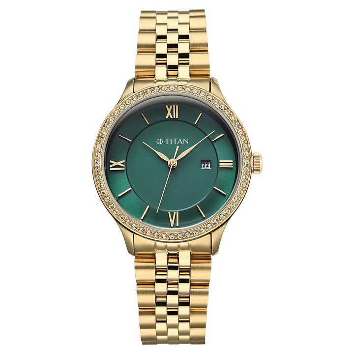 Titan Purple Prestige 95247YM01 Green Dial Women&