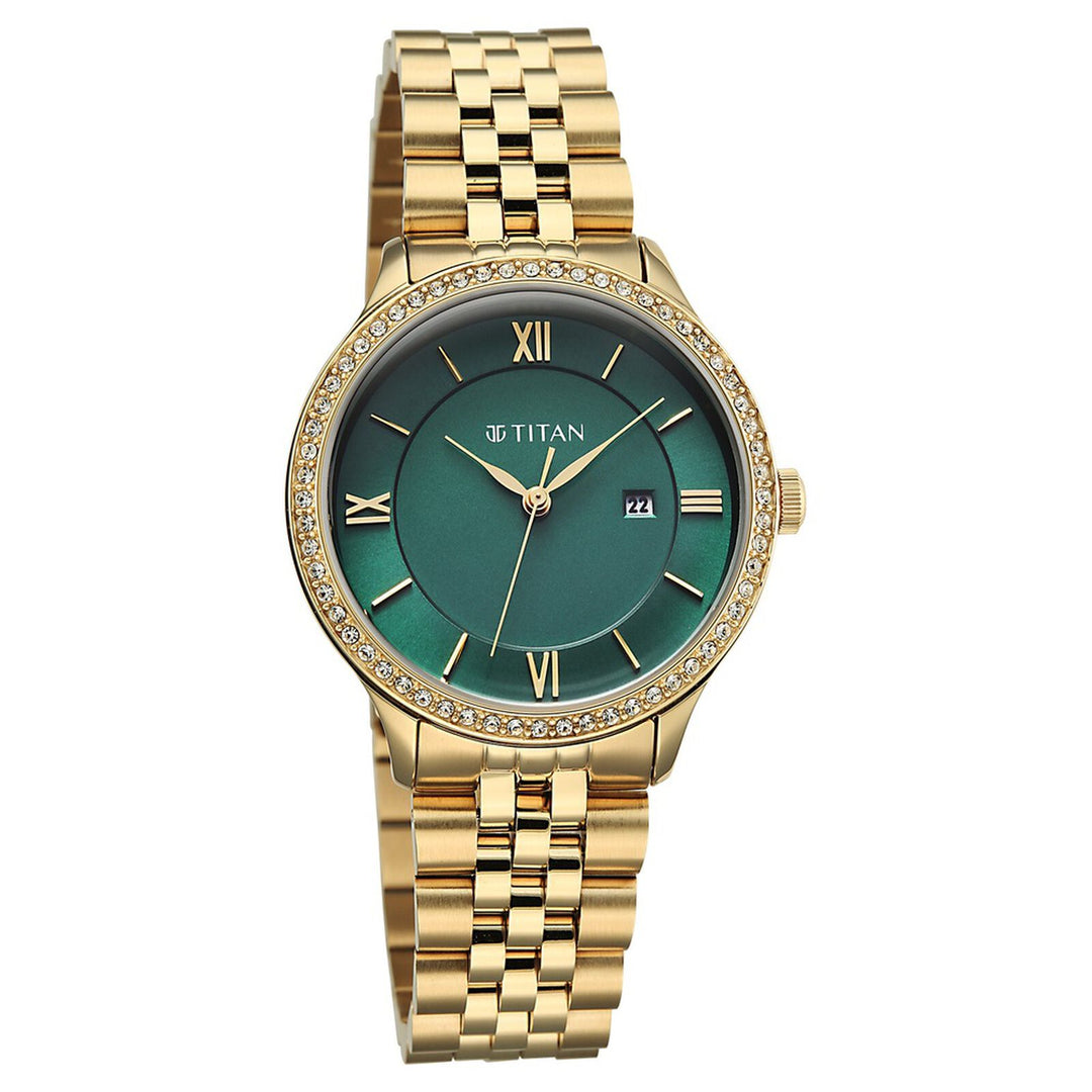 Titan Purple Prestige 95247YM01 Green Dial Women&