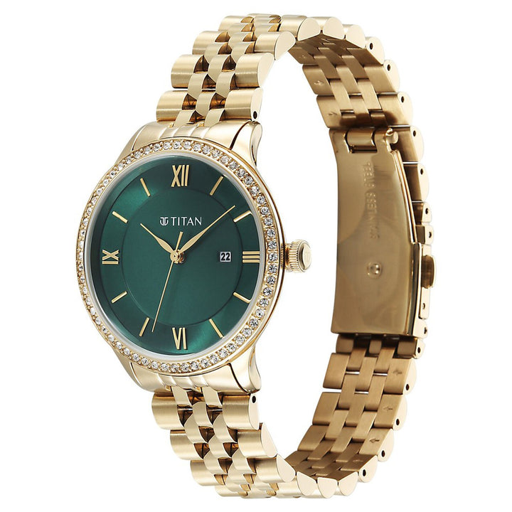 Titan Purple Prestige 95247YM01 Green Dial Women&