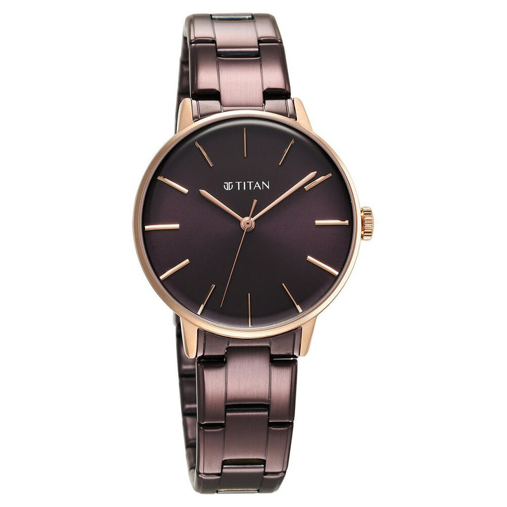Titan TGIF Quartz Analog Brown Dial Purple Stainless Steel Strap Watch for Women - The Watch Factory ®