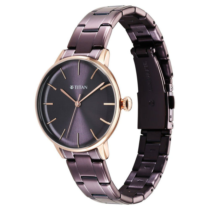 Titan TGIF Quartz Analog Brown Dial Purple Stainless Steel Strap Watch for Women - The Watch Factory ®