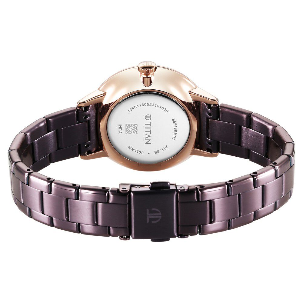 Titan TGIF Quartz Analog Brown Dial Purple Stainless Steel Strap Watch for Women - The Watch Factory ®
