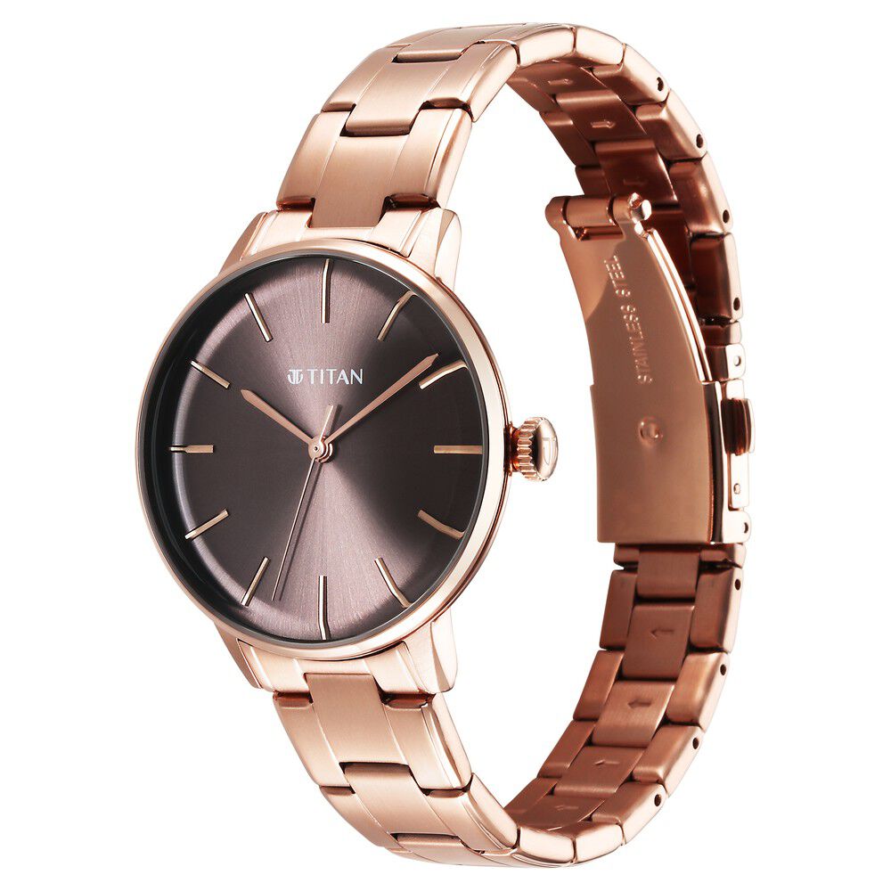 Titan TGIF Quartz Analog Brown Dial Rose Gold Stainless Steel Strap Watch for Women - The Watch Factory ®
