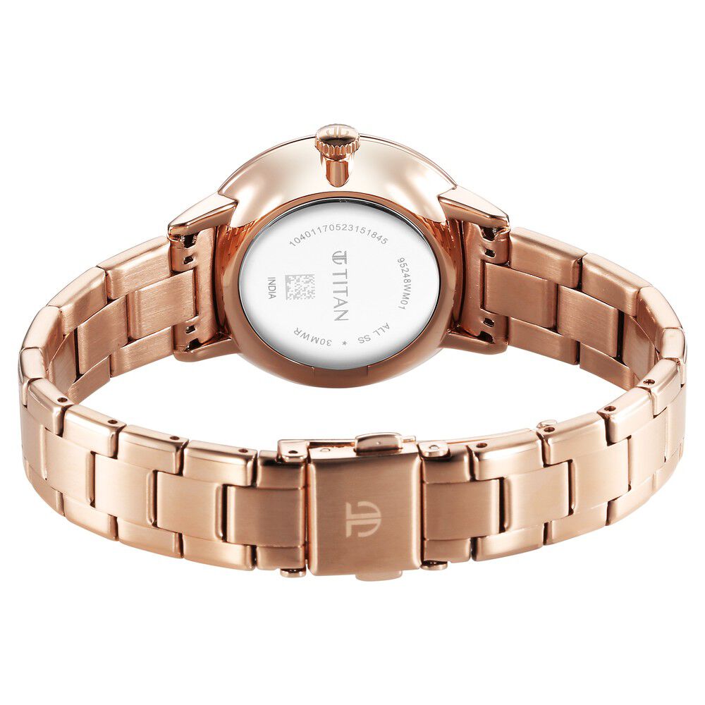 Titan TGIF Quartz Analog Brown Dial Rose Gold Stainless Steel Strap Watch for Women - The Watch Factory ®