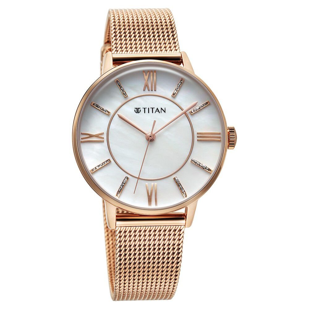 Titan TGIF Quartz Analog Mother Of Pearl Dial Rose Gold Stainless Steel Strap Watch for Women - The Watch Factory ®