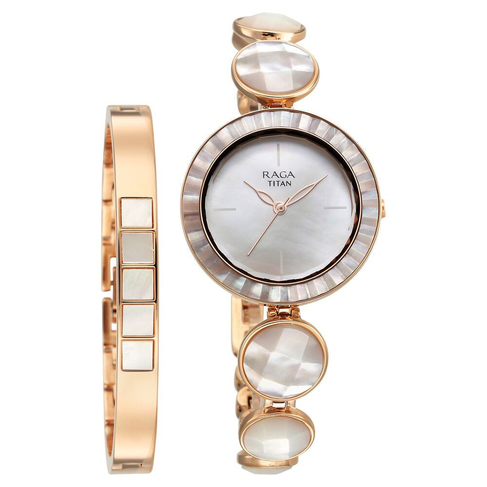 Titan Raga Power Pearls Quartz Analog Mother Of Pearl Dial faceted MOP Strap Watch for Women - The Watch Factory ®