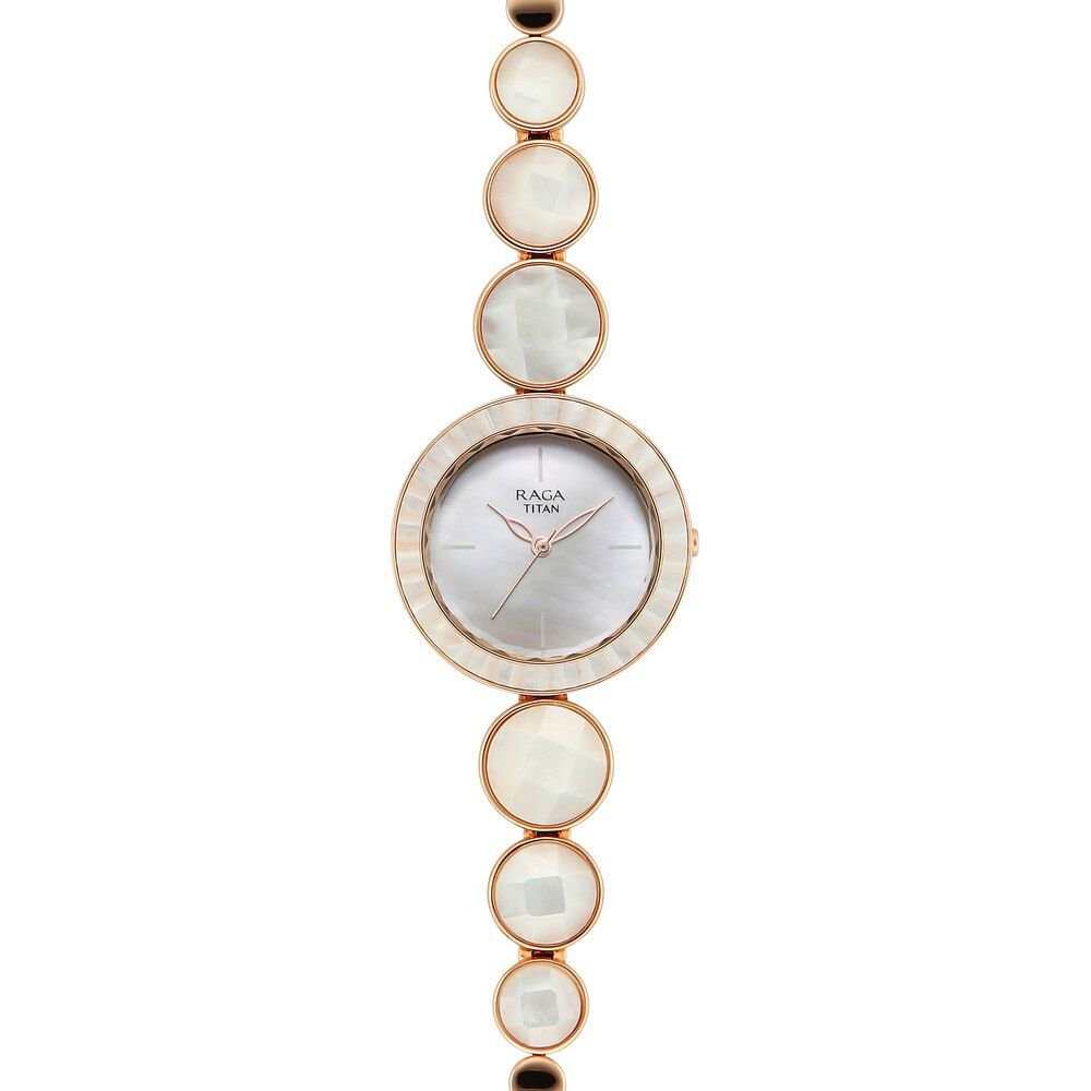 Titan Raga Power Pearls Quartz Analog Mother Of Pearl Dial faceted MOP Strap Watch for Women - The Watch Factory ®