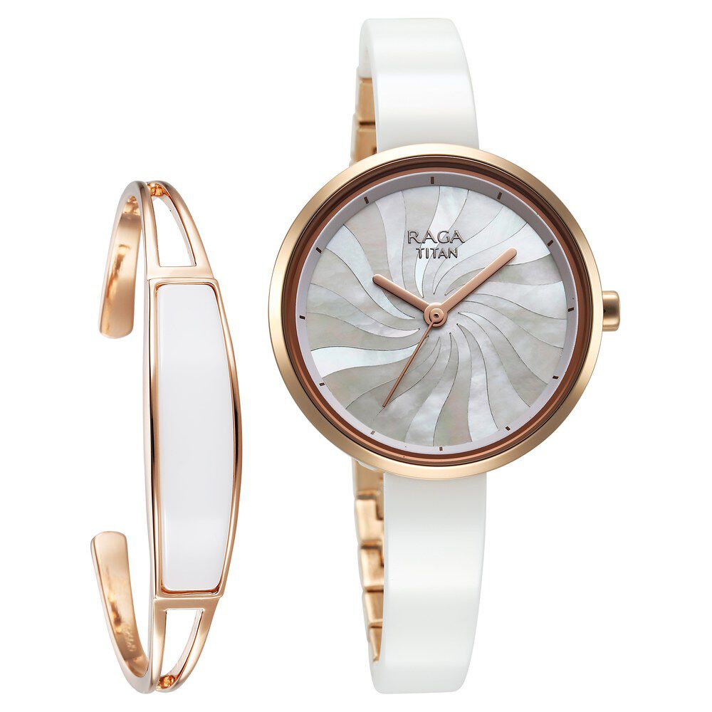 Titan Raga Memoirs Quartz Analog Mother Of Pearl Dial With White Ceramic Strap Watch For Women - The Watch Factory ®