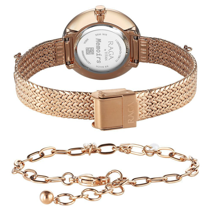 Titan Raga Memoirs Quartz Analog Mother Of Pearl Dial With Rose Gold Metal Strap Watch For Women 95253WM01F