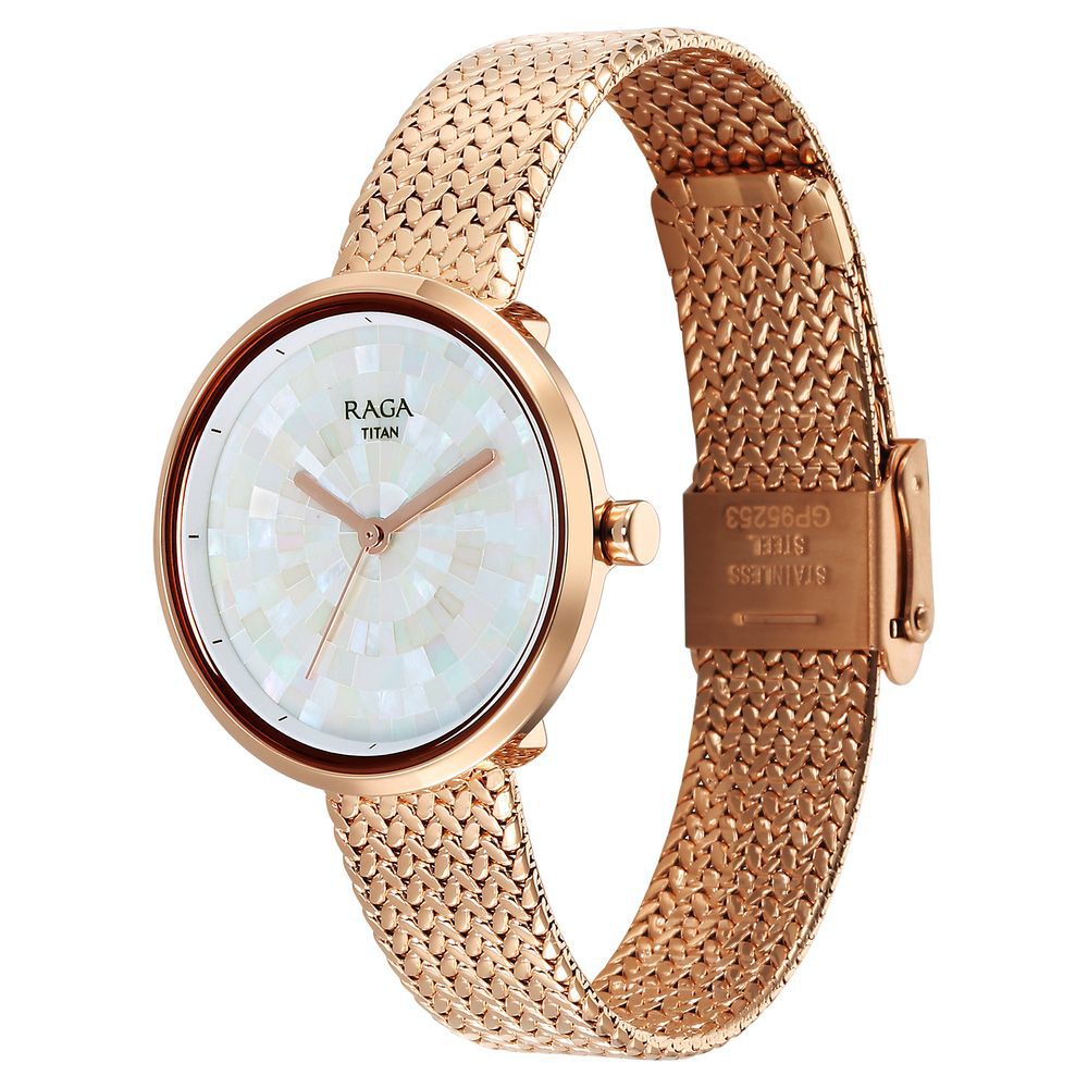 Titan Raga Memoirs Quartz Analog Mother Of Pearl Round Dial Rose Gold Metal Strap Watch For Women - The Watch Factory ®