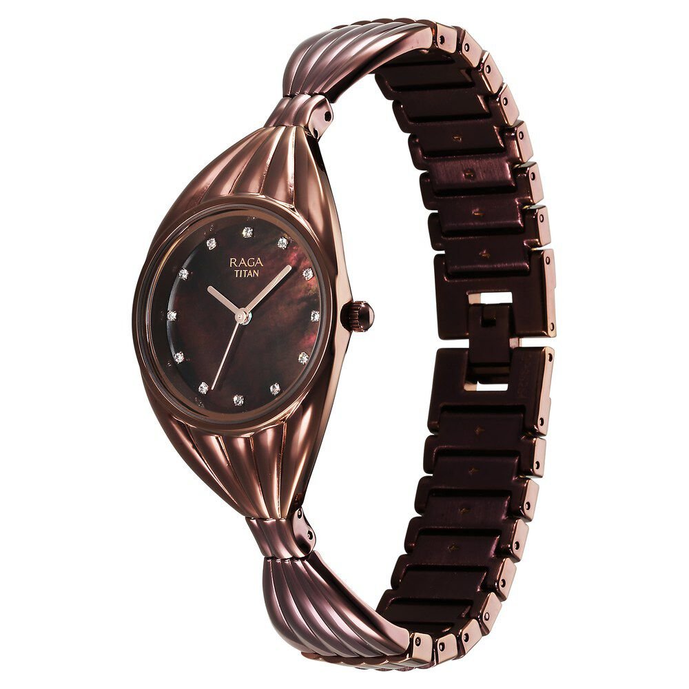 Titan Raga Memoirs Quartz Analog Mother Of Pearl Dial With Brown Metal Strap Watch For Women - The Watch Factory ®