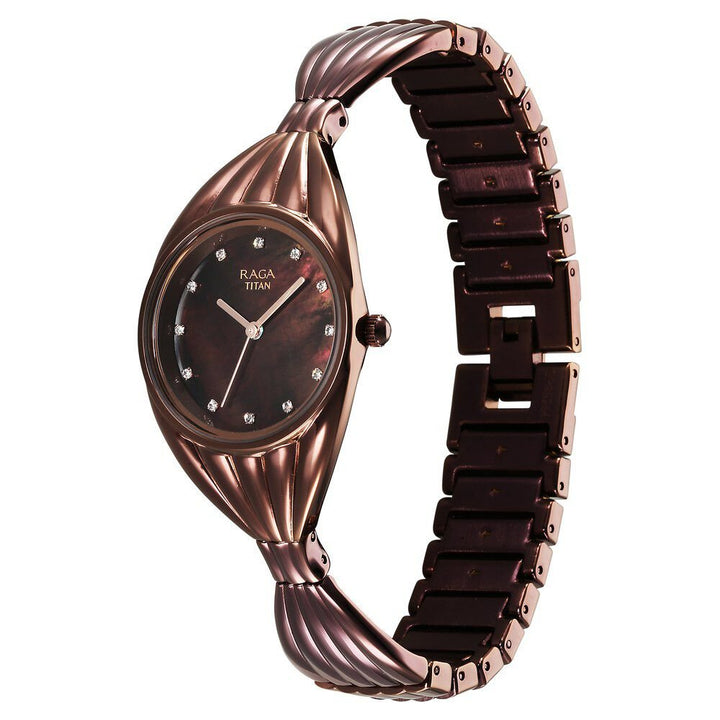 Titan Raga Memoirs Quartz Analog Mother Of Pearl Dial With Brown Metal Strap Watch For Women - The Watch Factory ®