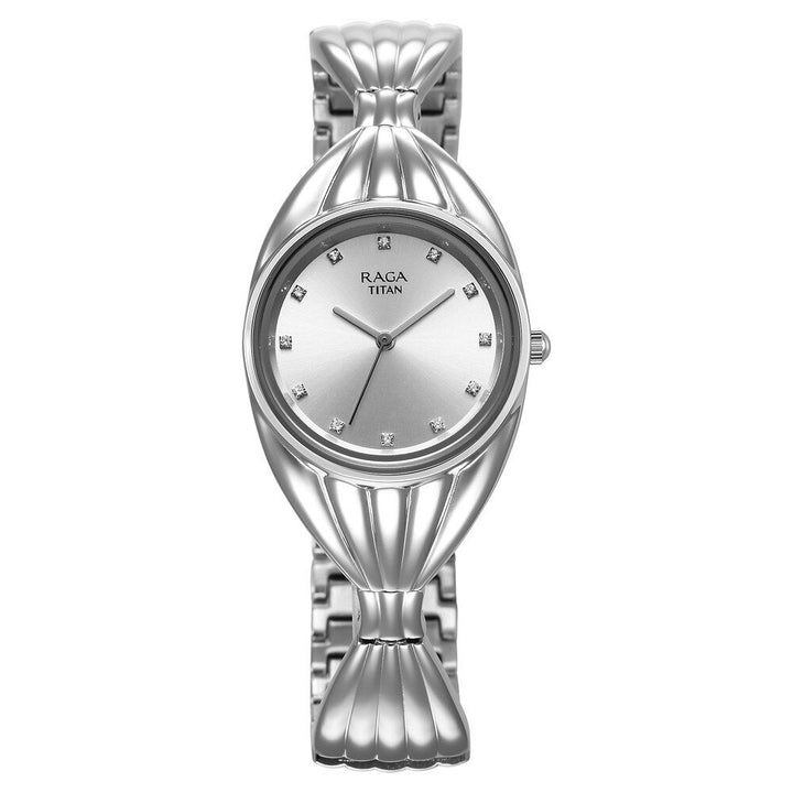 Titan Raga Memoirs Quartz Analog Silver Dial With Silver Metal Strap Watch For Women 95254SM01F