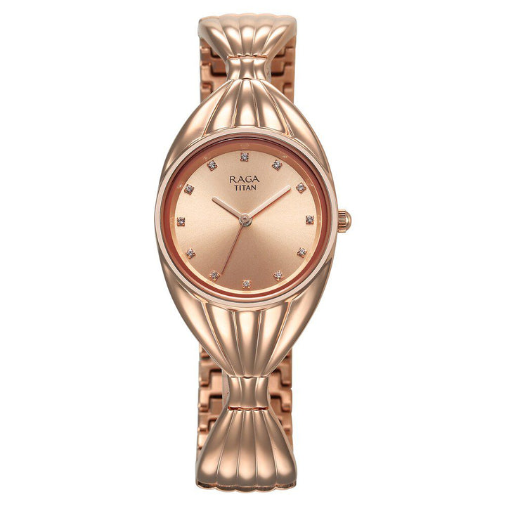 Titan Raga Memoirs Quartz Analog Rose Gold Dial With Rose Gold Metal Strap Watch For Women 95254WM01F