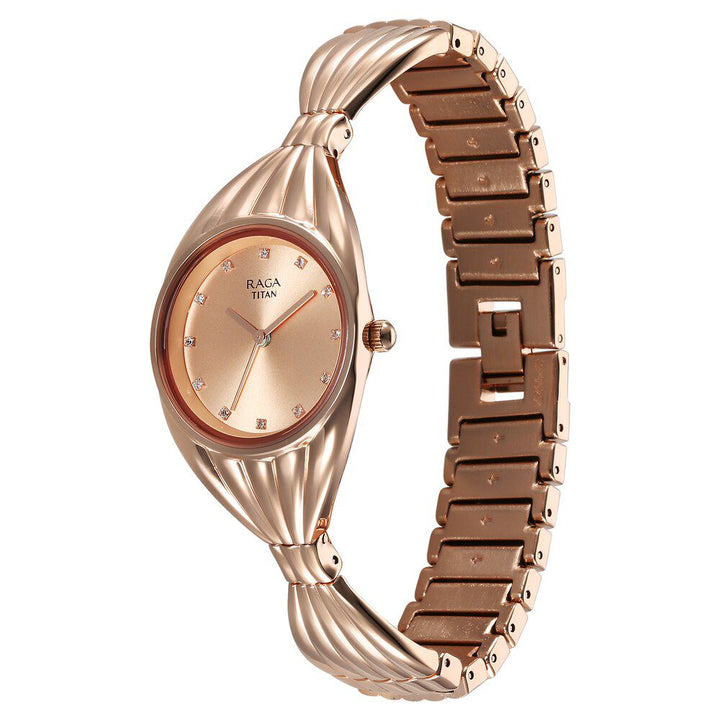 Titan Raga Memoirs Quartz Analog Rose Gold Dial With Rose Gold Metal Strap Watch For Women 95254WM01F