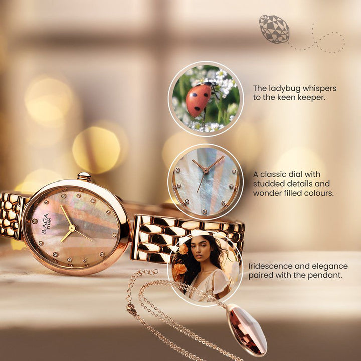 Titan Raga Memoirs Quartz Analog Mother Of Pearl Dial Rose Gold Metal Strap Oval Shaped Watch For Women - The Watch Factory ®