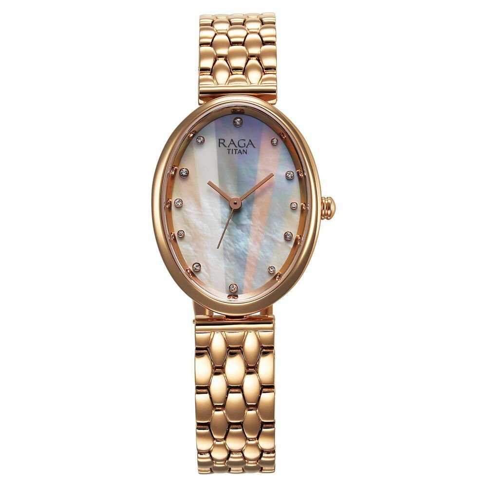 Titan Raga Memoirs Quartz Analog Mother Of Pearl Dial Rose Gold Metal Strap Oval Shaped Watch For Women - The Watch Factory ®