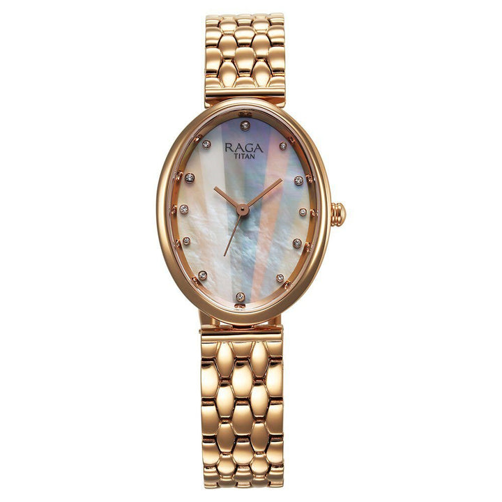 Titan Raga Memoirs Quartz Analog Mother Of Pearl Dial Rose Gold Metal Strap Oval Shaped Watch For Women - The Watch Factory ®