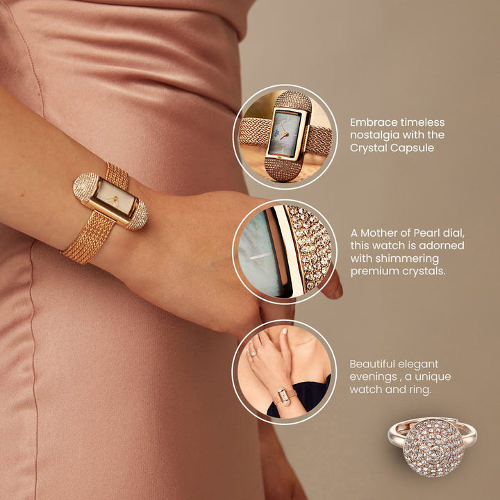 Titan Raga Memoirs Quartz Analog Mother Of Pearl Dial With Rose Gold Metal Strap Watch For Women 95259WM01F