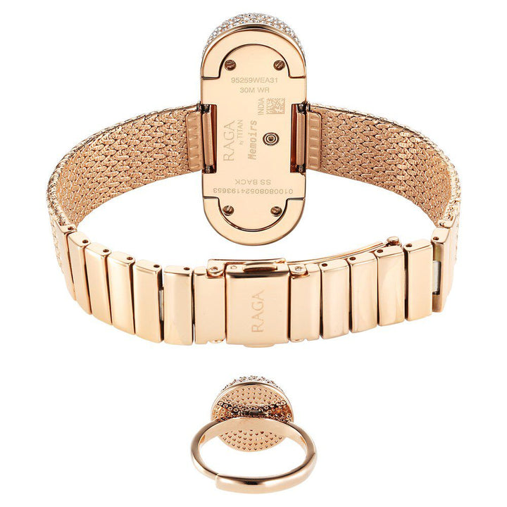 Titan Raga Memoirs Quartz Analog Mother Of Pearl Dial With Rose Gold Metal Strap Watch For Women 95259WM01F