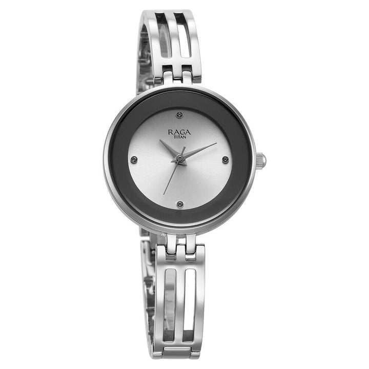 Titan Raga Showstopper Quartz Analog Silver Dial Metal Strap Watch for Women 95264SM01