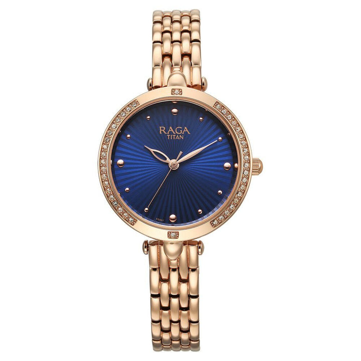 Titan Raga Showstopper Quartz Analog Blue Dial Rose Gold Metal Strap Watch For Women - The Watch Factory ®