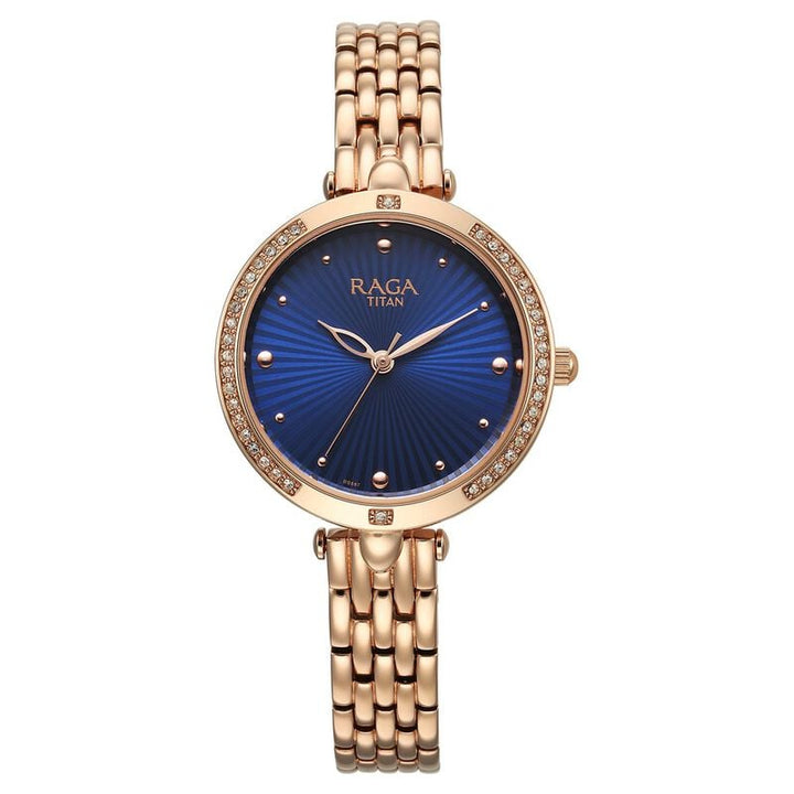 Titan Raga Showstopper Quartz Analog Blue Dial Metal Strap Watch for Women 95266WM01 / NS95266WM01