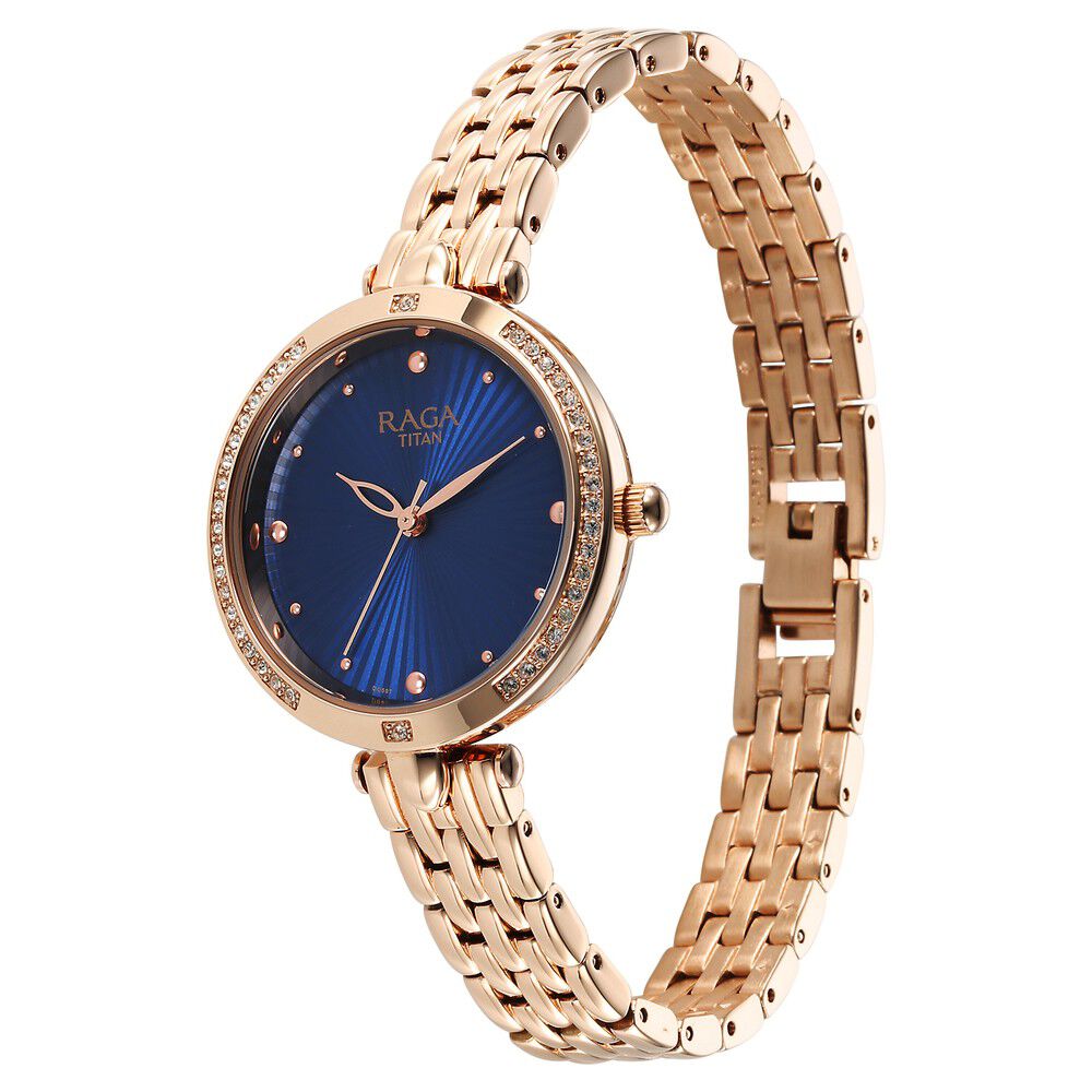 Titan Raga Showstopper Quartz Analog Blue Dial Metal Strap Watch for Women NS95266WM01