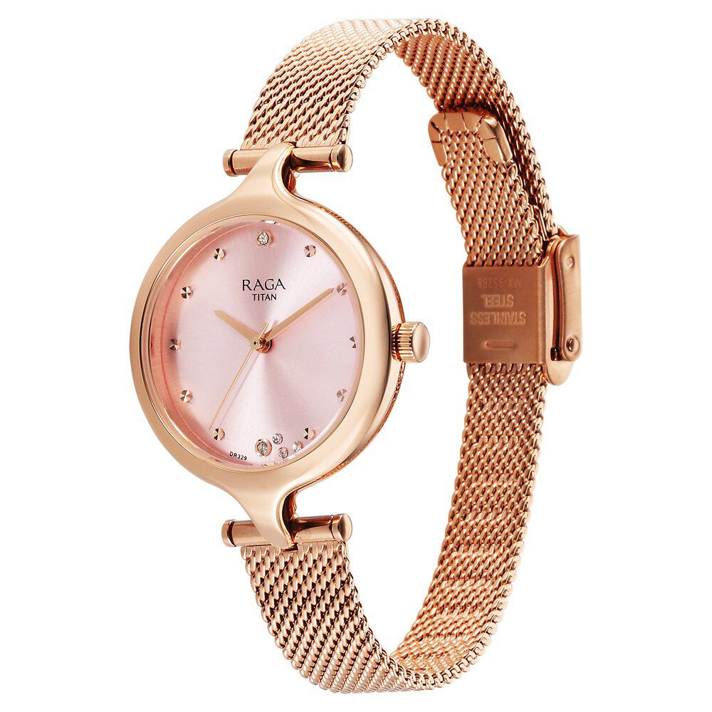 Titan Raga Showstopper Quartz Analog Rose Gold Dial Metal Strap Watch For Women 95268WM01