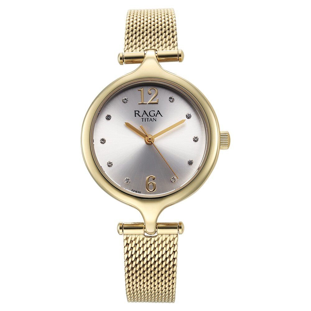 Titan Raga Showstopper Quartz Analog Silver Dial Golden Metal Strap Watch For Women - The Watch Factory ®