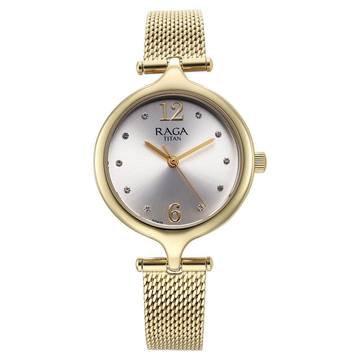 Titan Raga Showstopper Quartz Analog Silver Dial Golden Metal Strap Watch For Women - The Watch Factory ®