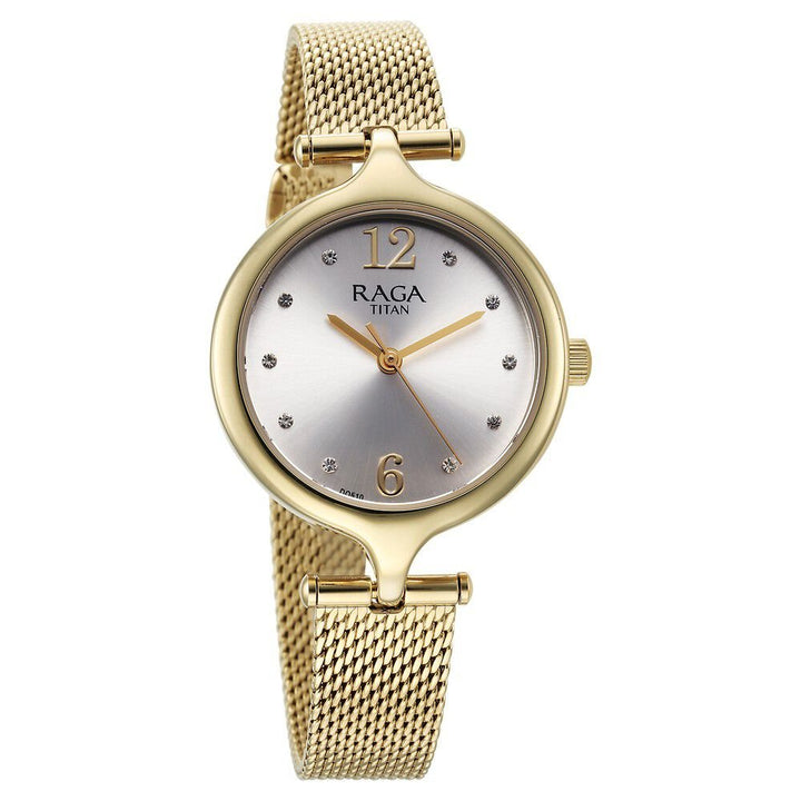 Titan Raga Showstopper Quartz Analog Silver Dial Golden Metal Strap Watch For Women - The Watch Factory ®