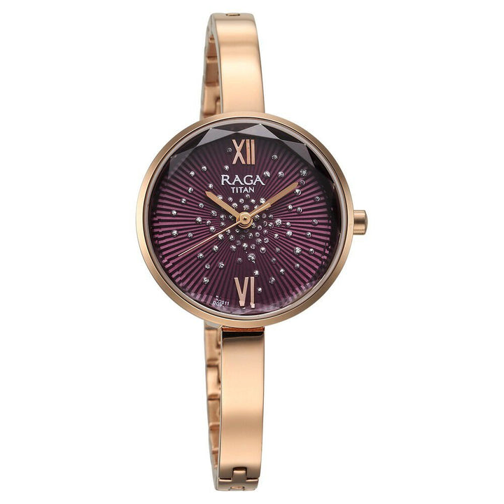 Titan Raga Showstopper Quartz Analog Purple Dial Metal Strap Watch for Women - The Watch Factory ®