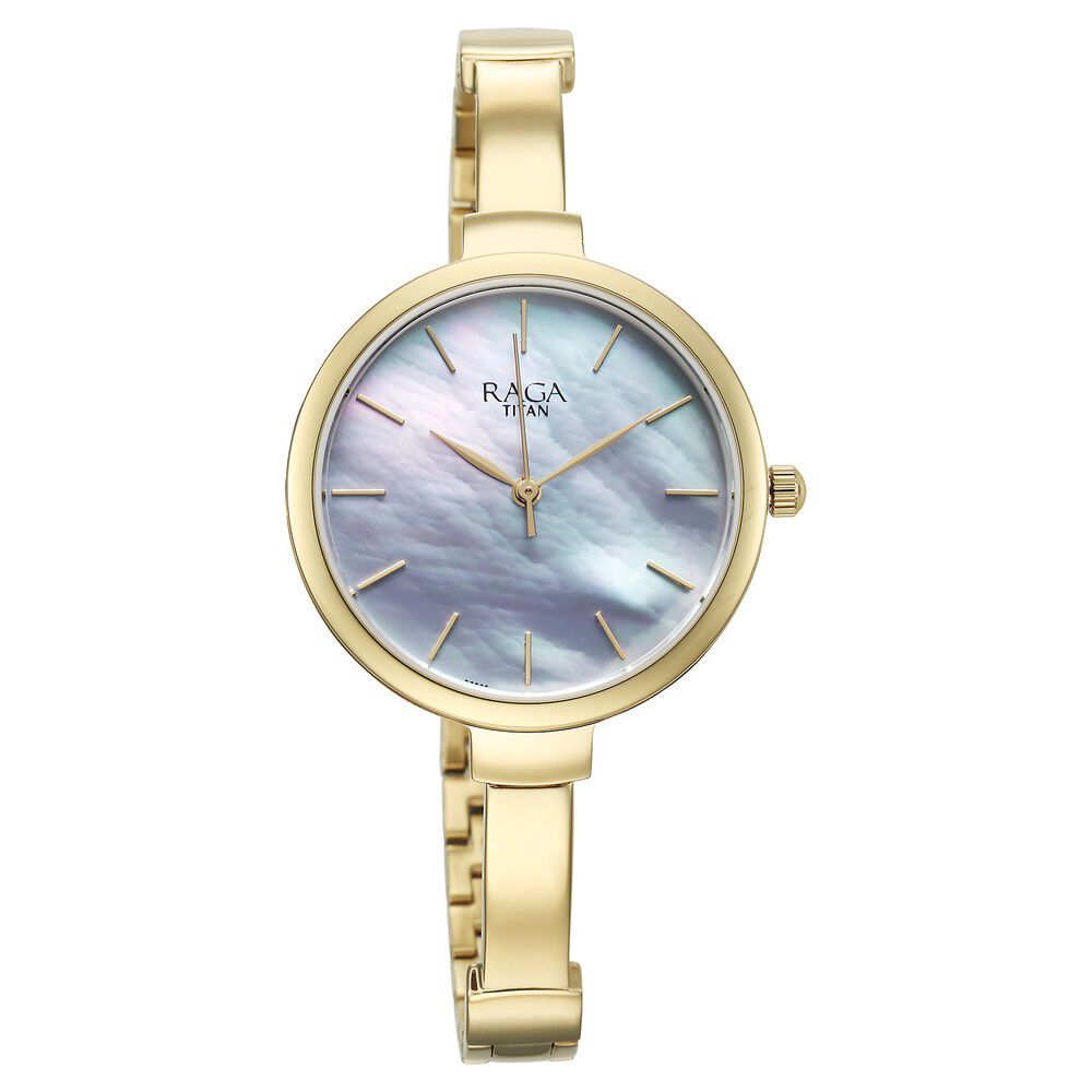 Titan Raga Showstopper Quartz Analog Mother Of Pearl Dial Metal Strap Watch for Women 95273YM01