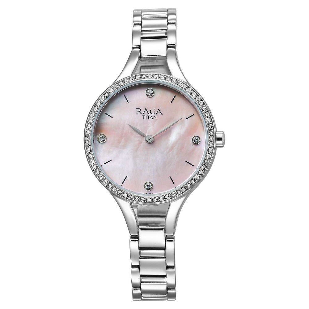 Titan Raga Showstopper Quartz Analog Mother Of Pearl Dial Silver Metal Strap Watch For Women - The Watch Factory ®