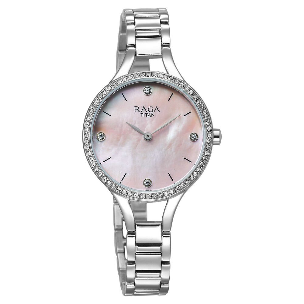 Titan Raga Showstopper Quartz Analog Mother Of Pearl Dial Silver Metal Strap Watch For Women - The Watch Factory ®