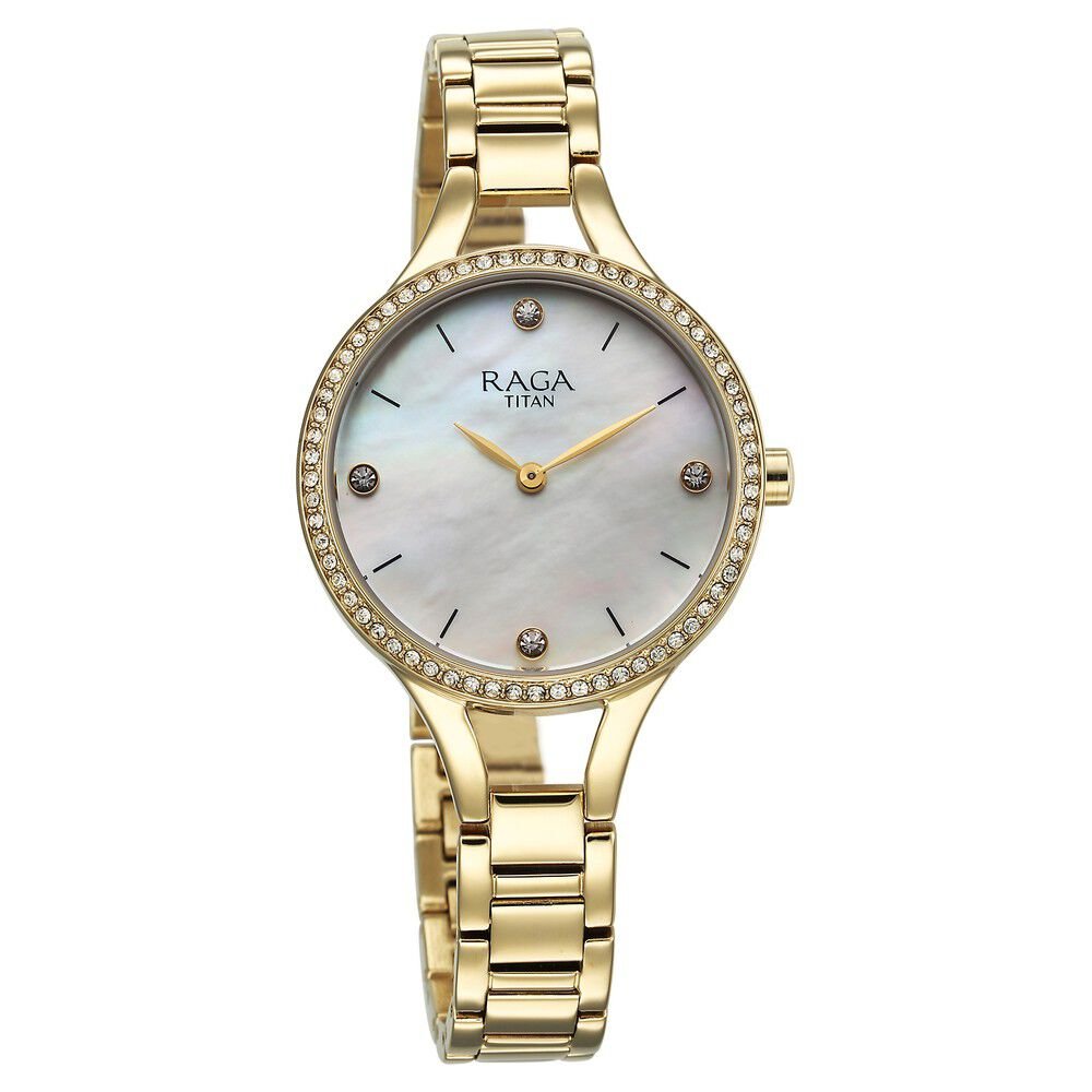 Titan Raga Showstopper Quartz Analog Mother Of Pearl Round Dial Golden Metal Strap Watch For Women - The Watch Factory ®