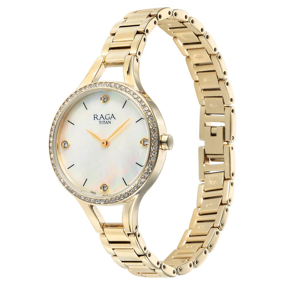 Titan Raga Showstopper Quartz Analog Mother Of Pearl Dial Metal Strap Watch for Women 95275YM01