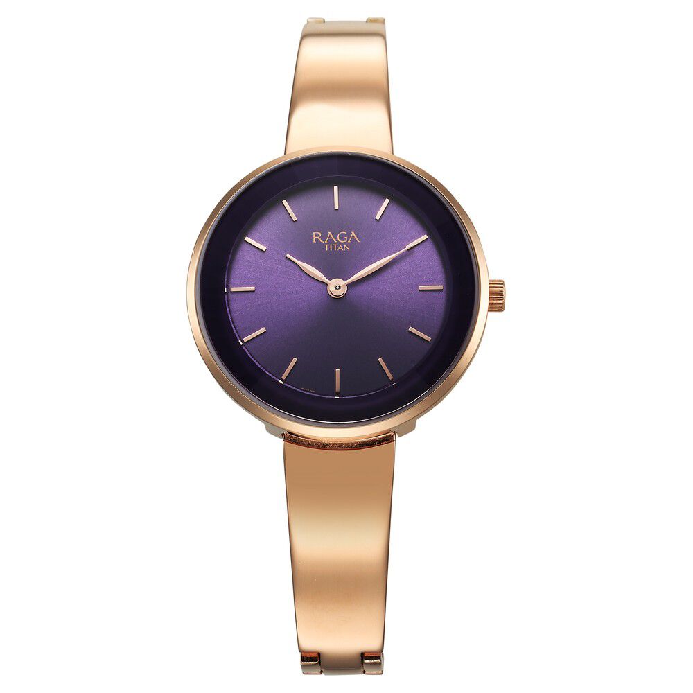 Titan Raga Showstopper Quartz Analog Purple Round Dial Rose Gold Metal Strap Watch For Women - The Watch Factory ®