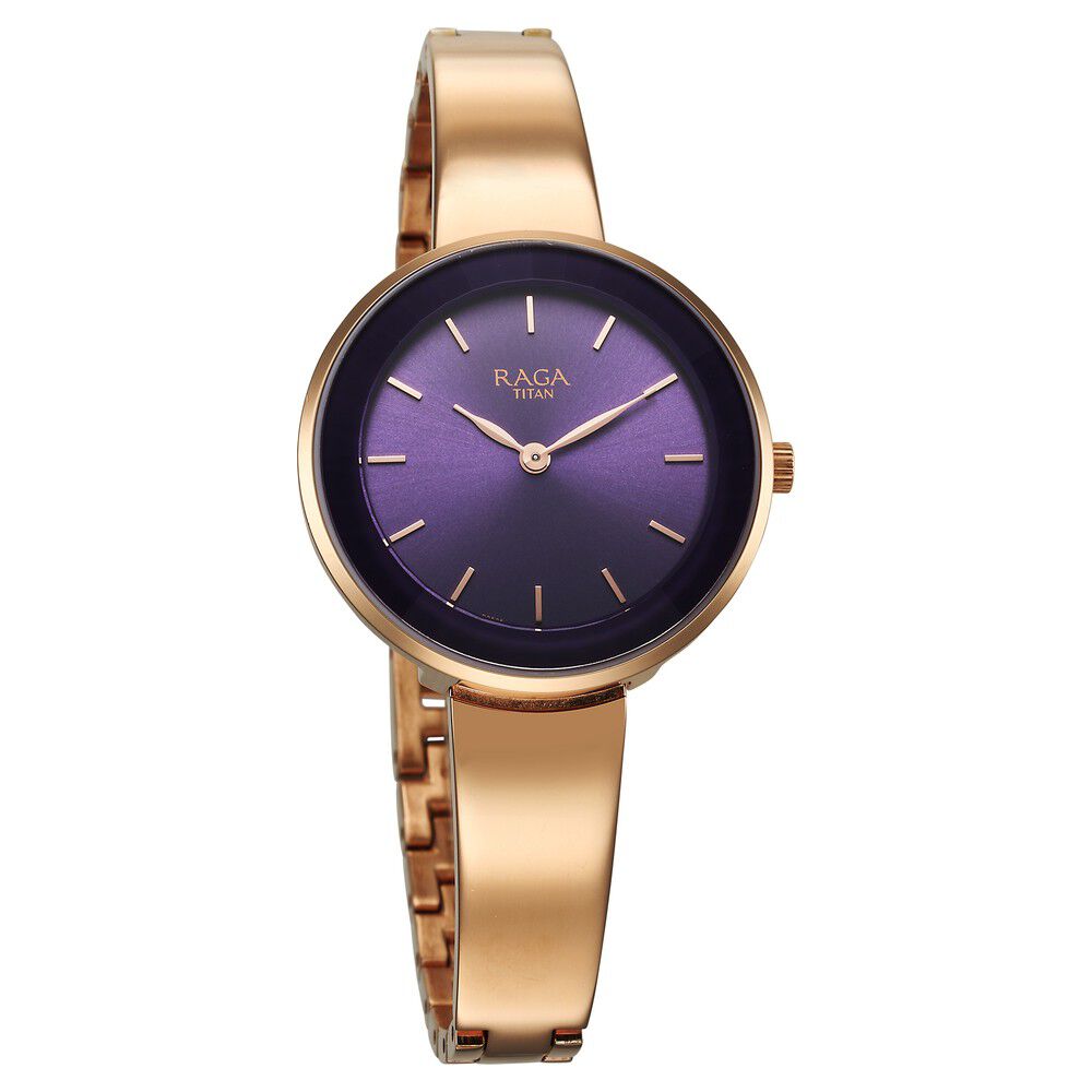 Titan Raga Showstopper Quartz Analog Purple Round Dial Rose Gold Metal Strap Watch For Women - The Watch Factory ®