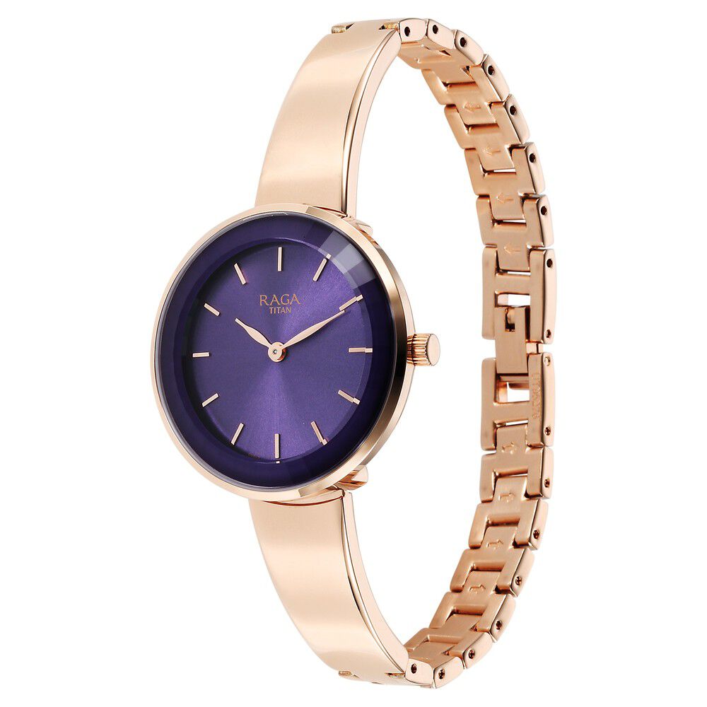 Titan Raga Showstopper Quartz Analog Purple Round Dial Rose Gold Metal Strap Watch For Women - The Watch Factory ®